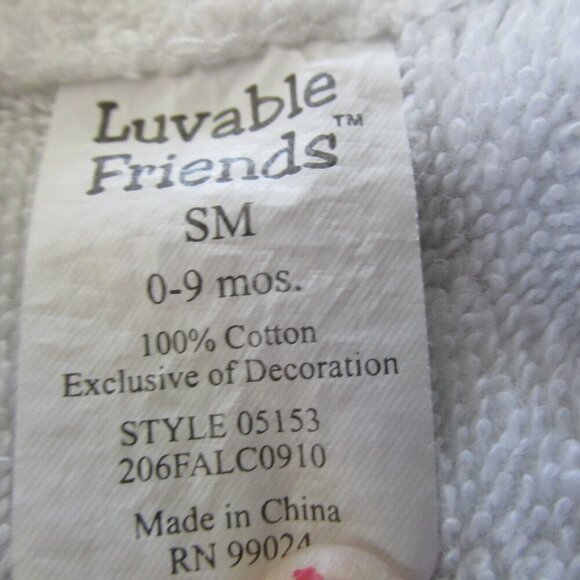 Luvable Friends Terry Cloth Bath Robe Infant Boys Size 0-9M SM White Blue Monkey - Picture 3 of 5